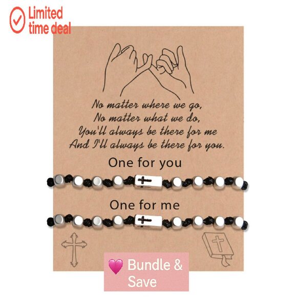 Adjustable Cross Bracelet Set, Copper & Silver Beads, Mother Daughter Gift - Picture 1 of 8